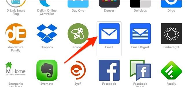 Выбор канала Email в IFTTT
