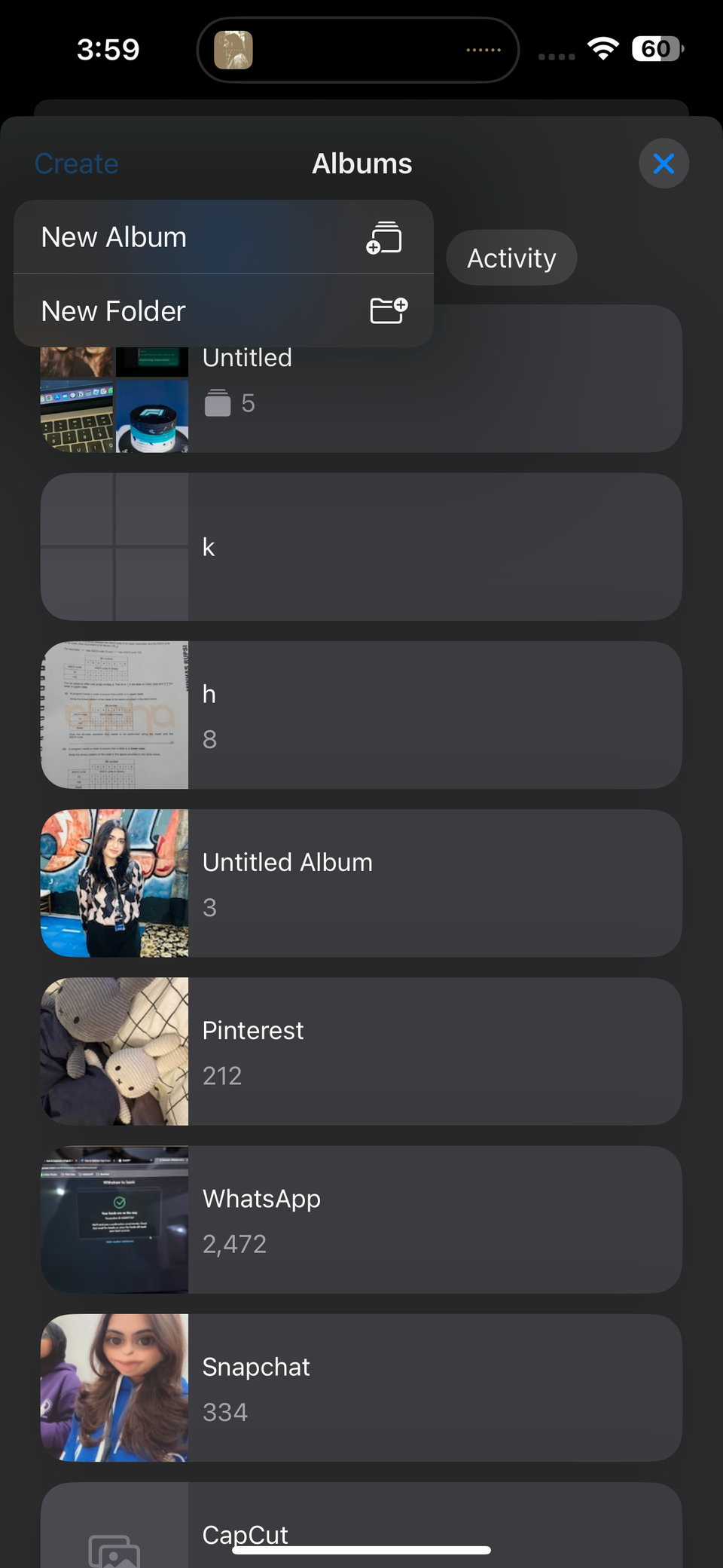 Создание новой папки в приложении «Фото»