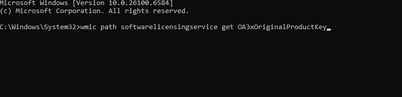 Результат выполнения команды, показывающий изначальный ключ из BIOS/UEFI