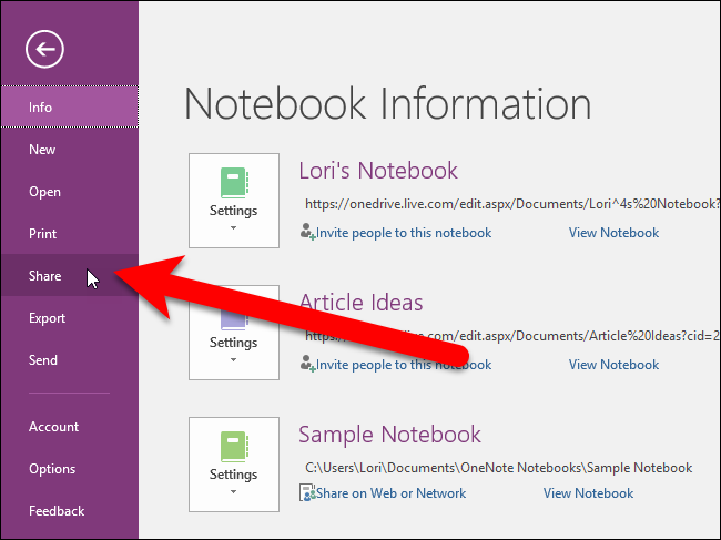 Экран Поделиться в OneNote