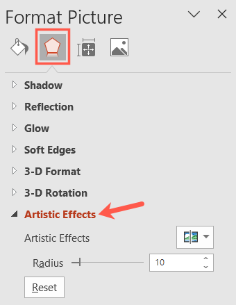 Панель «Формат изображения» с параметрами художественных эффектов
