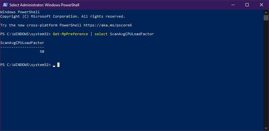 Изменение максимальной загрузки CPU Windows Defender через PowerShell