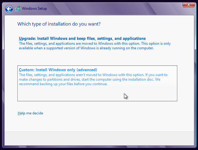 Выбор пользовательской установки