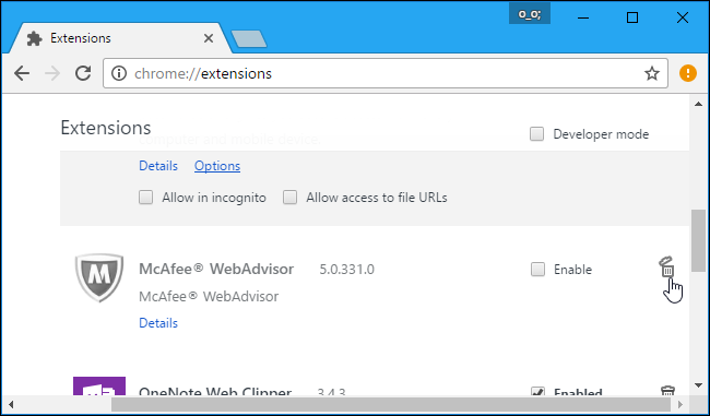 Удаление расширения McAfee WebAdvisor из Chrome
