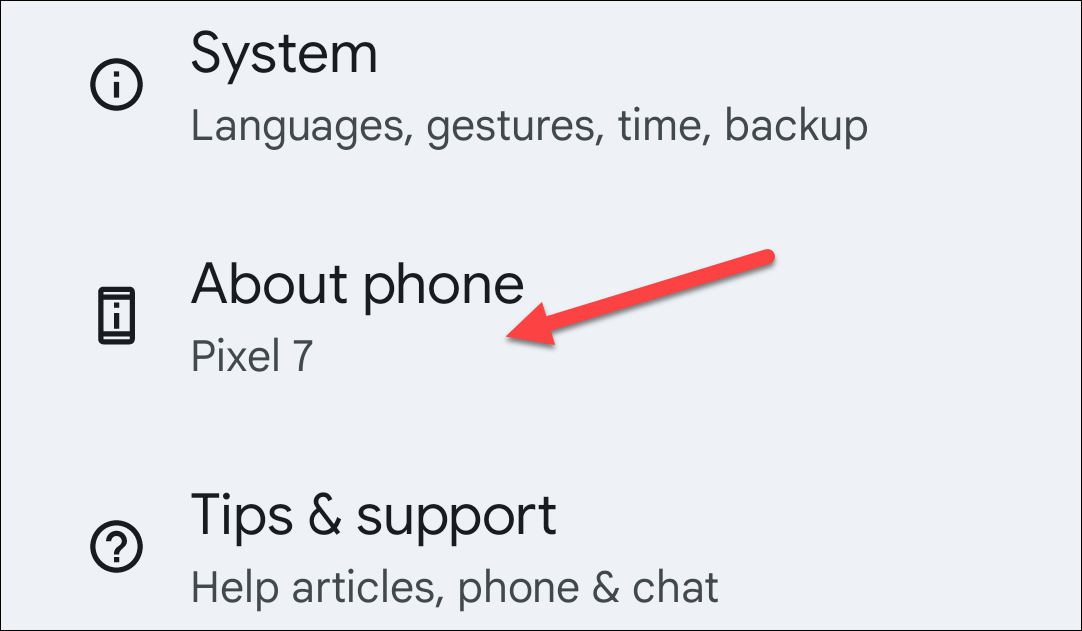 Экран «О телефоне» в Android