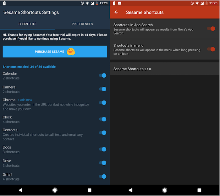 Скриншот: настройки Sesame в Nova Launcher