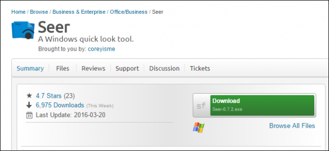 Просмотр изображения в Seer — окно предпросмотра изображения большого размера