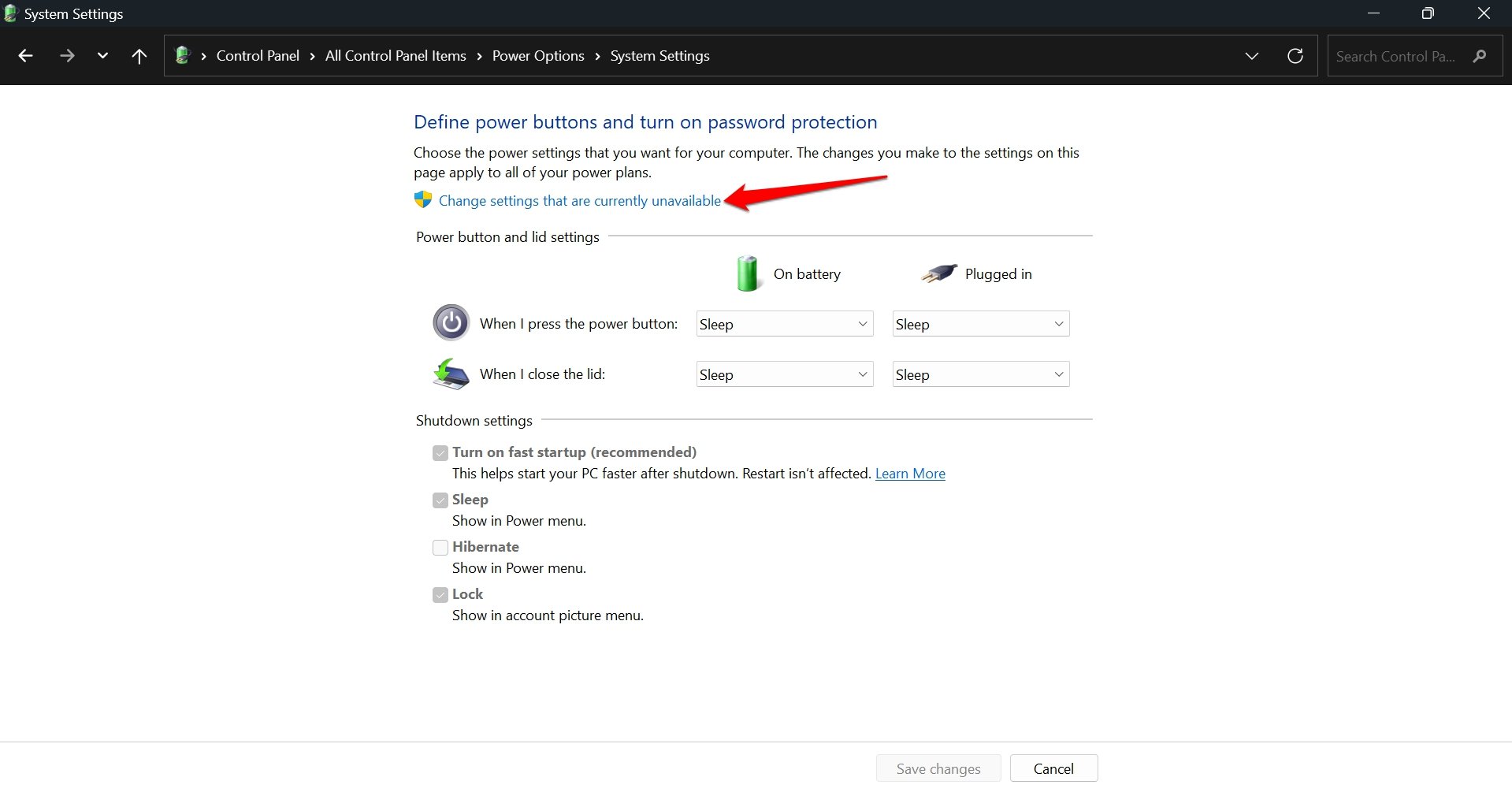Изменение недоступных параметров питания Windows 11
