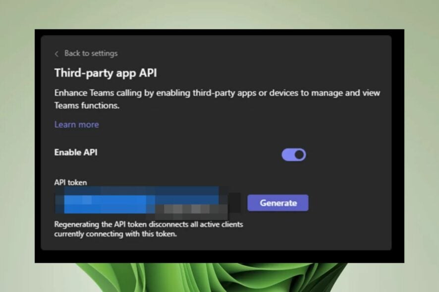 Включить API‑ключ в Microsoft Teams