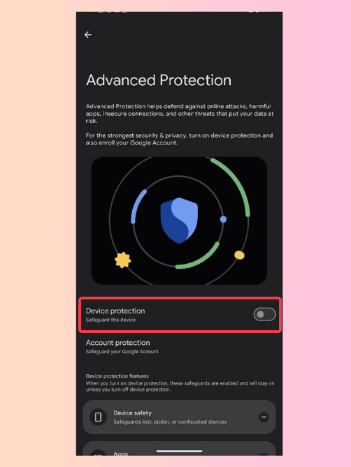 Переключатель защиты устройства для включения Advanced Protection в Android 16