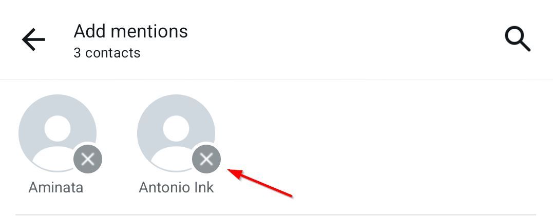 Иконка x, удаляющая выбранный контакт