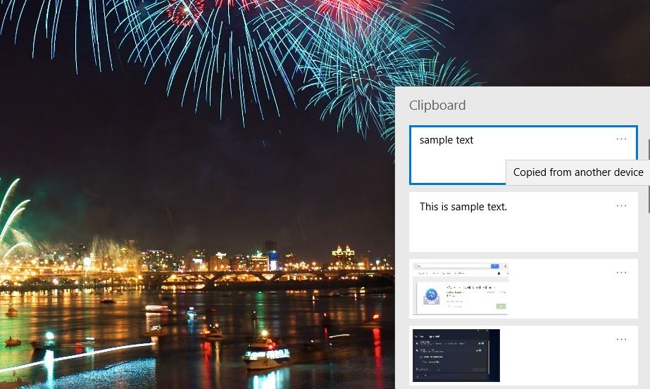 История буфера обмена Windows (Windows + V)