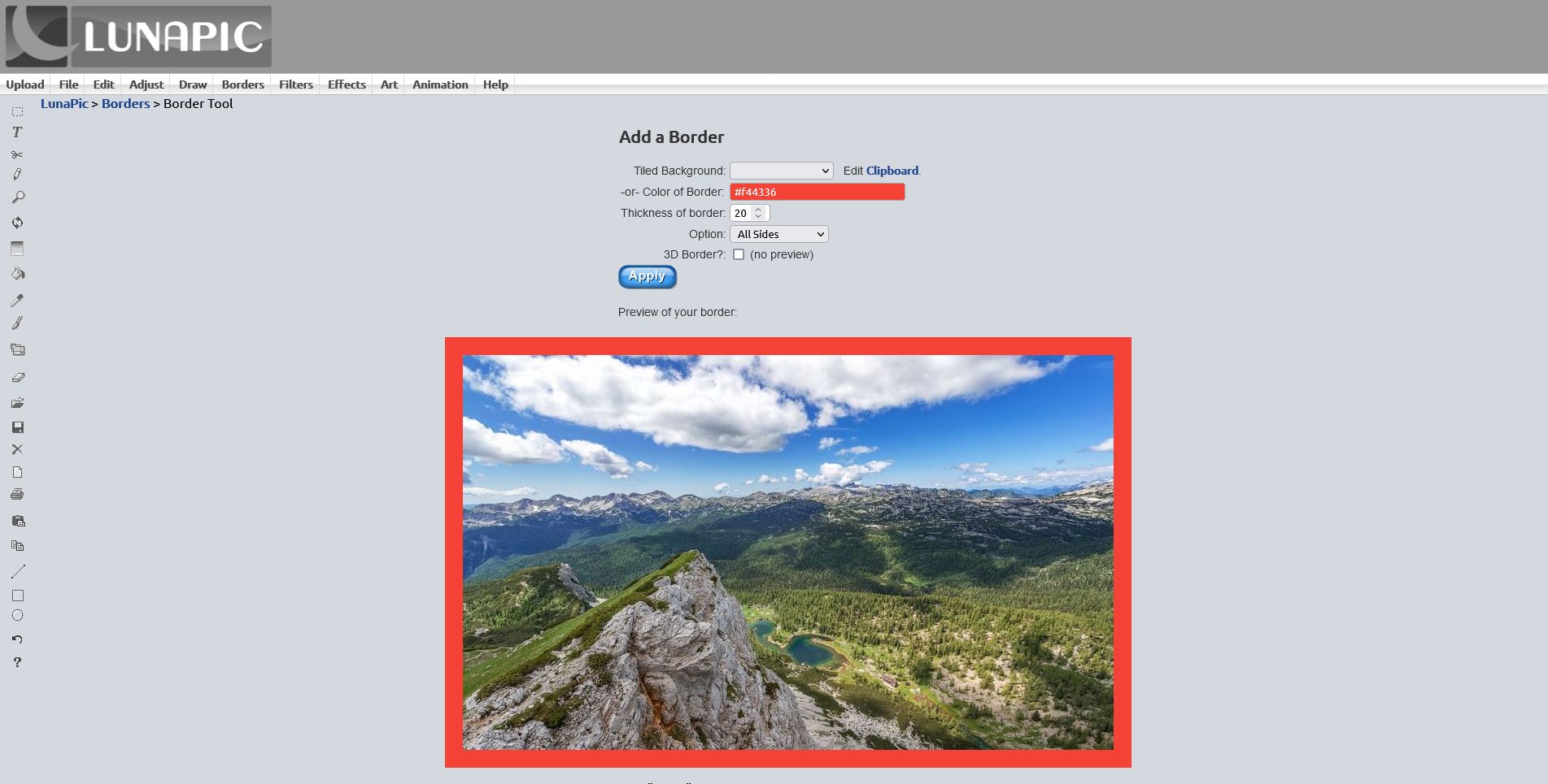 Пример простого бордюра в LunaPic
