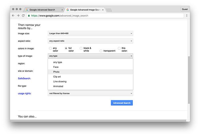 Опция выбора типа визуального контента, выбран Photo для реальных фотографий