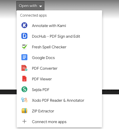 Меню Открыть с помощью в Google Диске