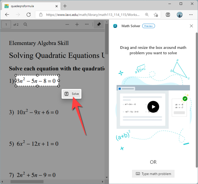 Выделите формулу и нажмите кнопку Решить, чтобы запустить распознавание.