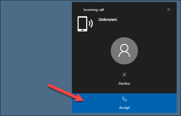 Уведомление о входящем звонке на ПК с кнопками принять и отклонить