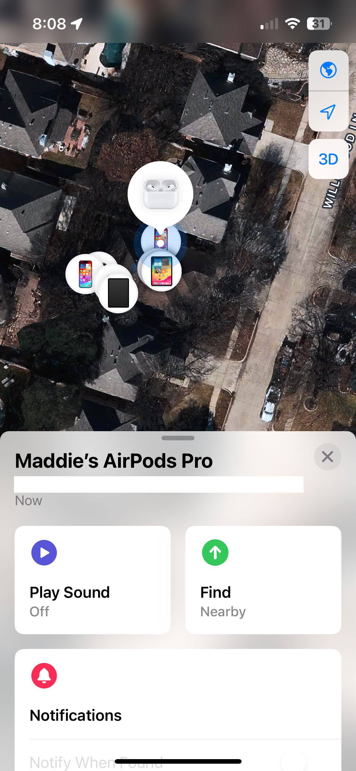 Страница местоположения AirPods Pro