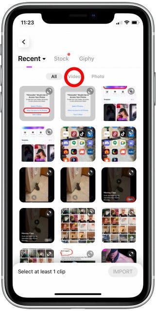 Timeline di FilmoraGo con clip selezionate