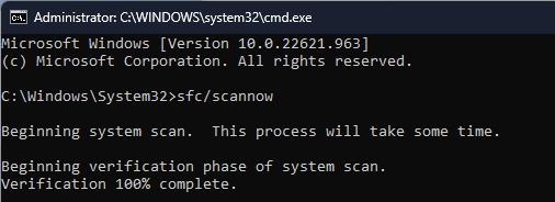 Exécution sfc /scannow