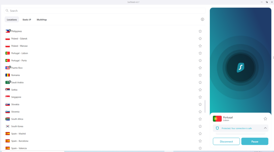 Интерфейс Surfshark