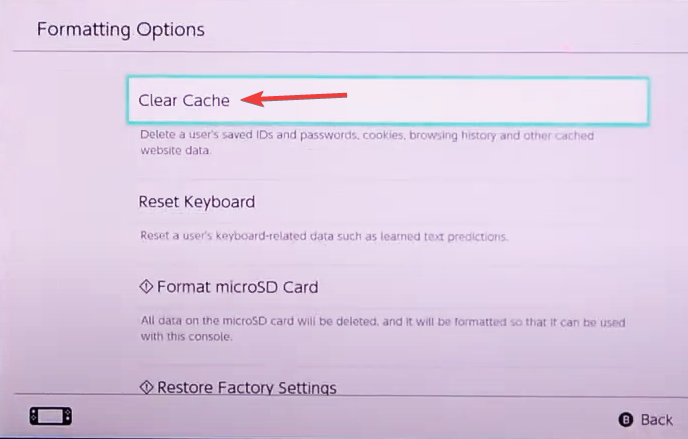 Очистка кэша в настройках Switch