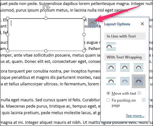 Кнопка Параметры макета для выбора режима обтекания текста вокруг поля