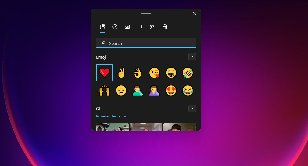 Вкладка Недавно использованные элементы