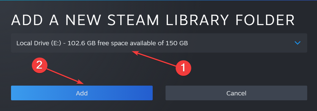 Выбор диска для библиотеки Steam