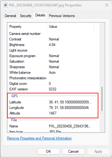 Окно «Свойства» в Windows 11