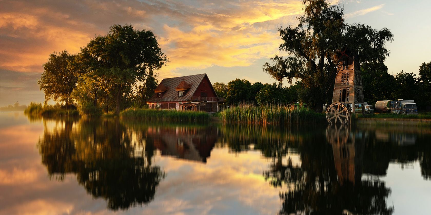 Отражение неба в воде в Photoshop