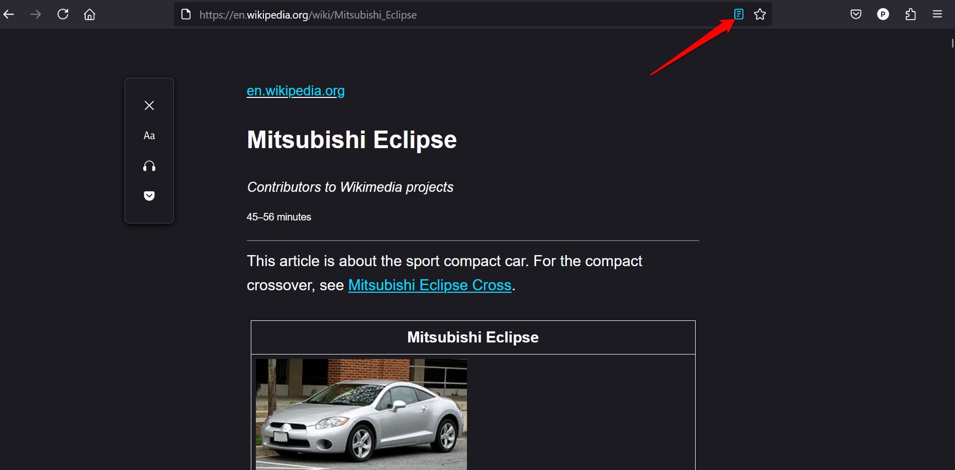 Esempio di pagina in Modalità Lettore di Firefox