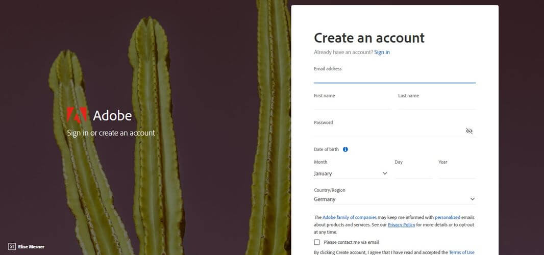 Создание учётной записи Adobe Creative Cloud