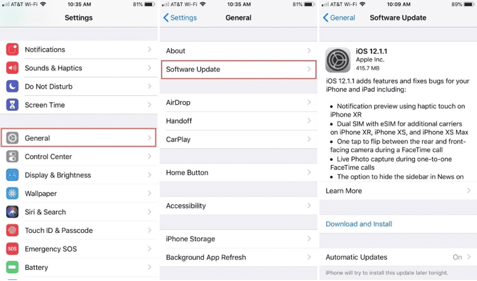 Экран настроек Обновление ПО в iOS