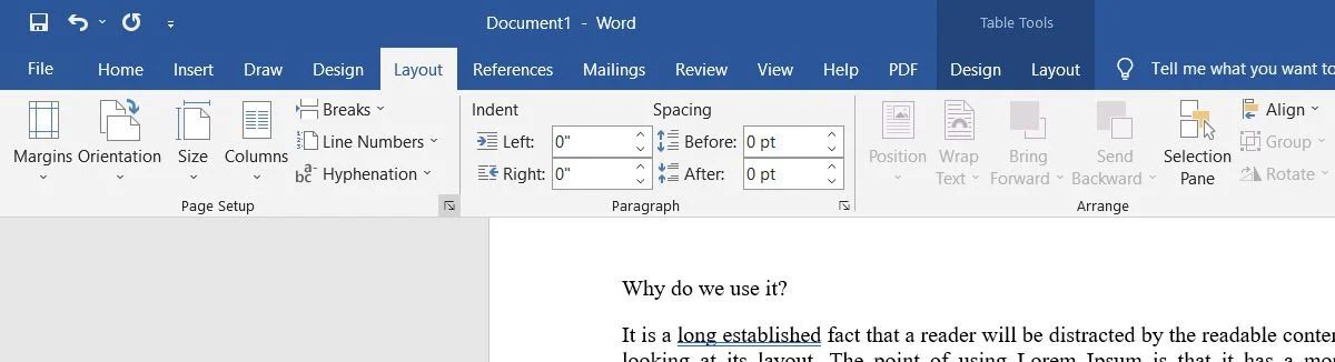 Запуск диалогового окна «Параметры страницы» в Microsoft Word