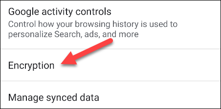 Нажмите Шифрование на мобильном экране