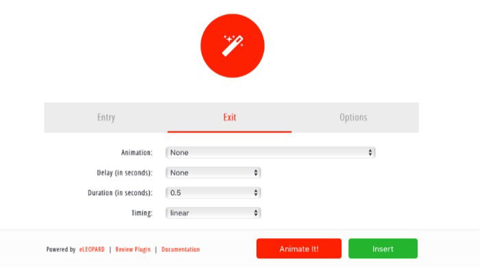 Настройки выходной анимации
