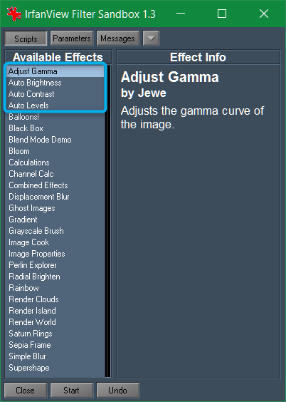 Список автоматических фильтров в Filter Sandbox