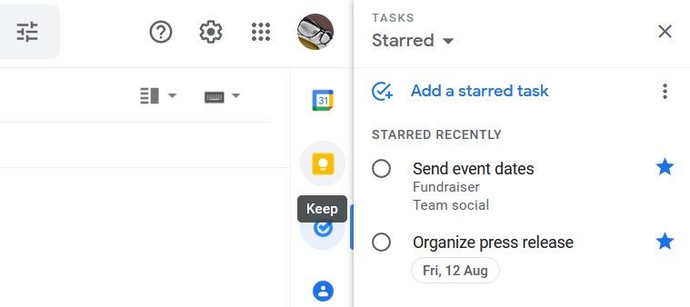 Инструменты Google Tasks и Keep в Gmail