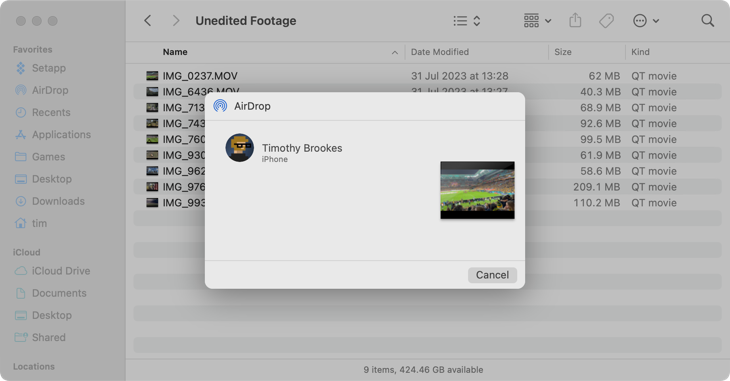 AirDrop в Finder на macOS
