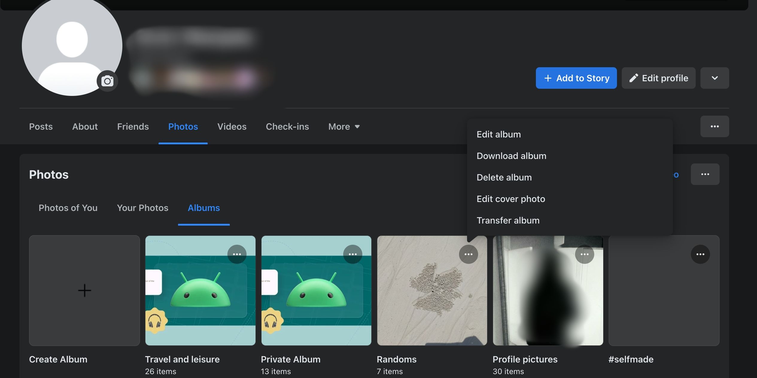 Опция редактирования альбома на Facebook