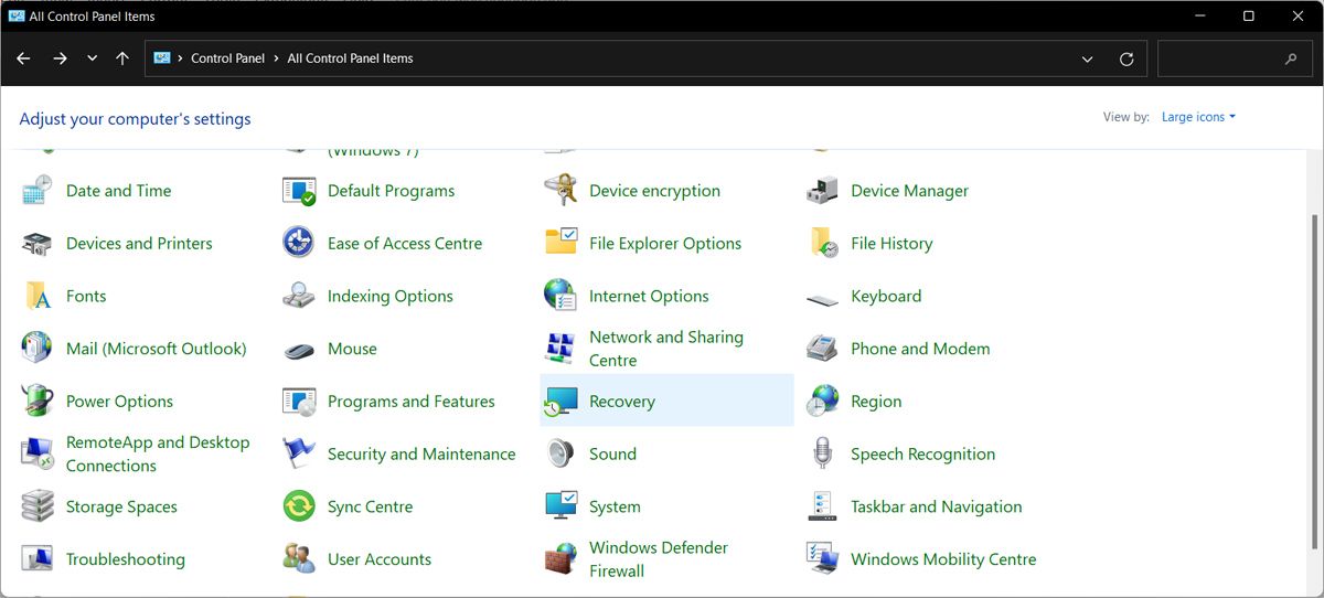Control Panel in Windows 11