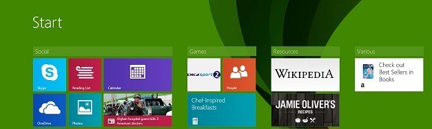 Экран «Пуск»: набор закреплённых приложений для группировки