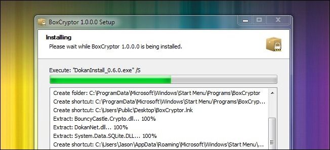 Интерфейс BoxCryptor при установке