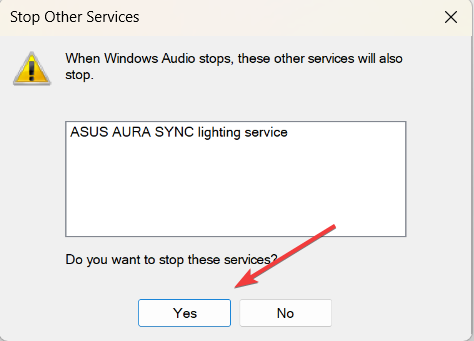Подтверждение остановки зависимых служб