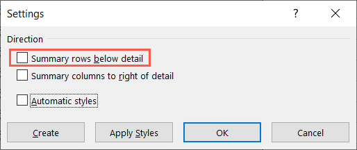 Снимите галочку Сводные строки внизу