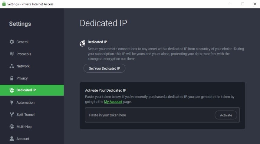 Настройки выделенного IP в PIA VPN