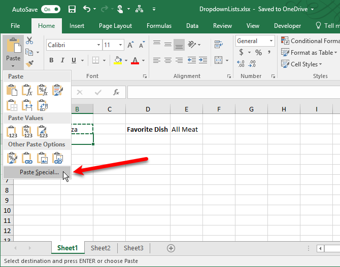 create dropdown list in excel