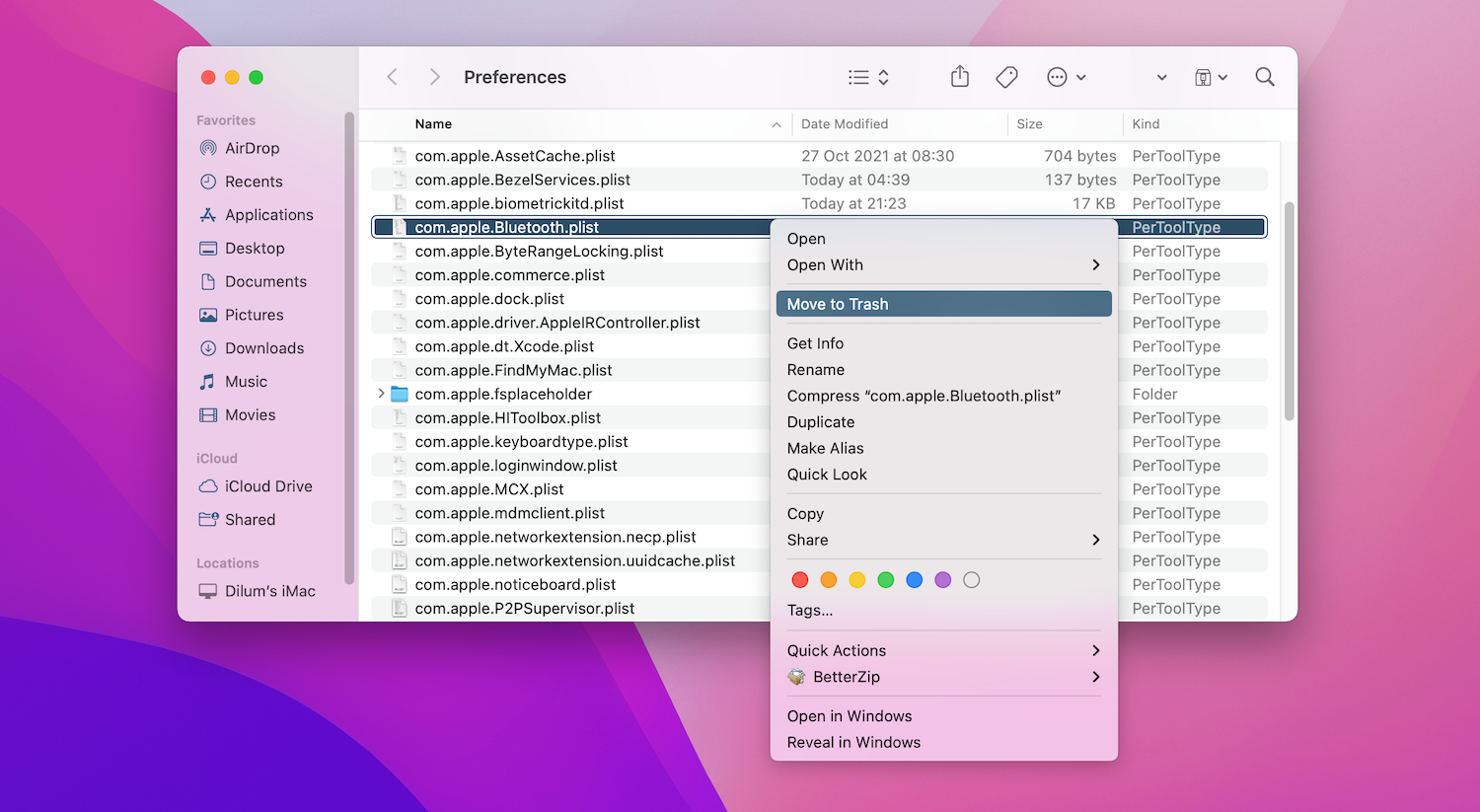 Удаление файла настроек Bluetooth com.apple.Bluetooth.plist