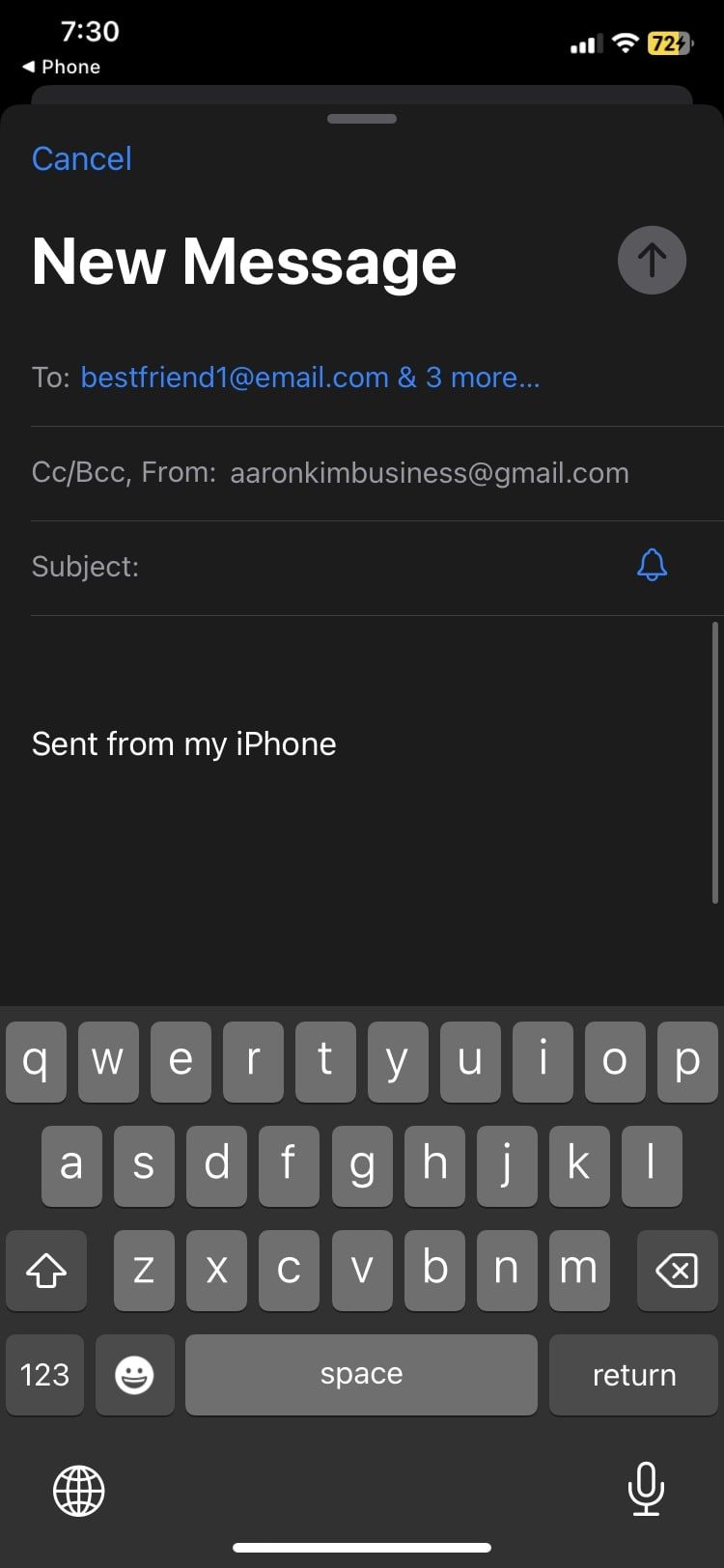 Screenshot of a mass email being sent out